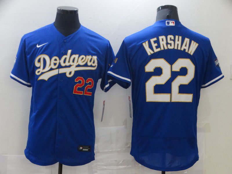 Men Los Angeles Dodgers #22 Kershaw Blue Elite 2021 Nike MLB Jersey